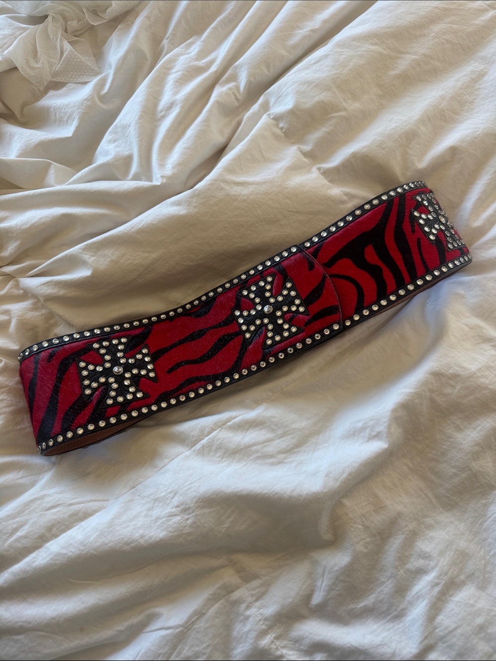 Cowhide western Zebra-Print Wide Waist Belt with Stud Accents